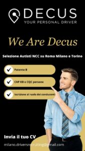 Decus Italia seleziona autisti NCC per Roma, Milano e Torino